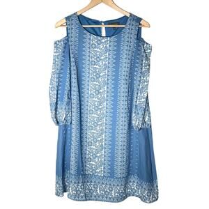 Luxology blue floral cold shoulder shift dress size 4 B182